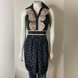 Max and Cleo Women's Black and Tan Polka Dot Dress, Size 4 
Side Pockets